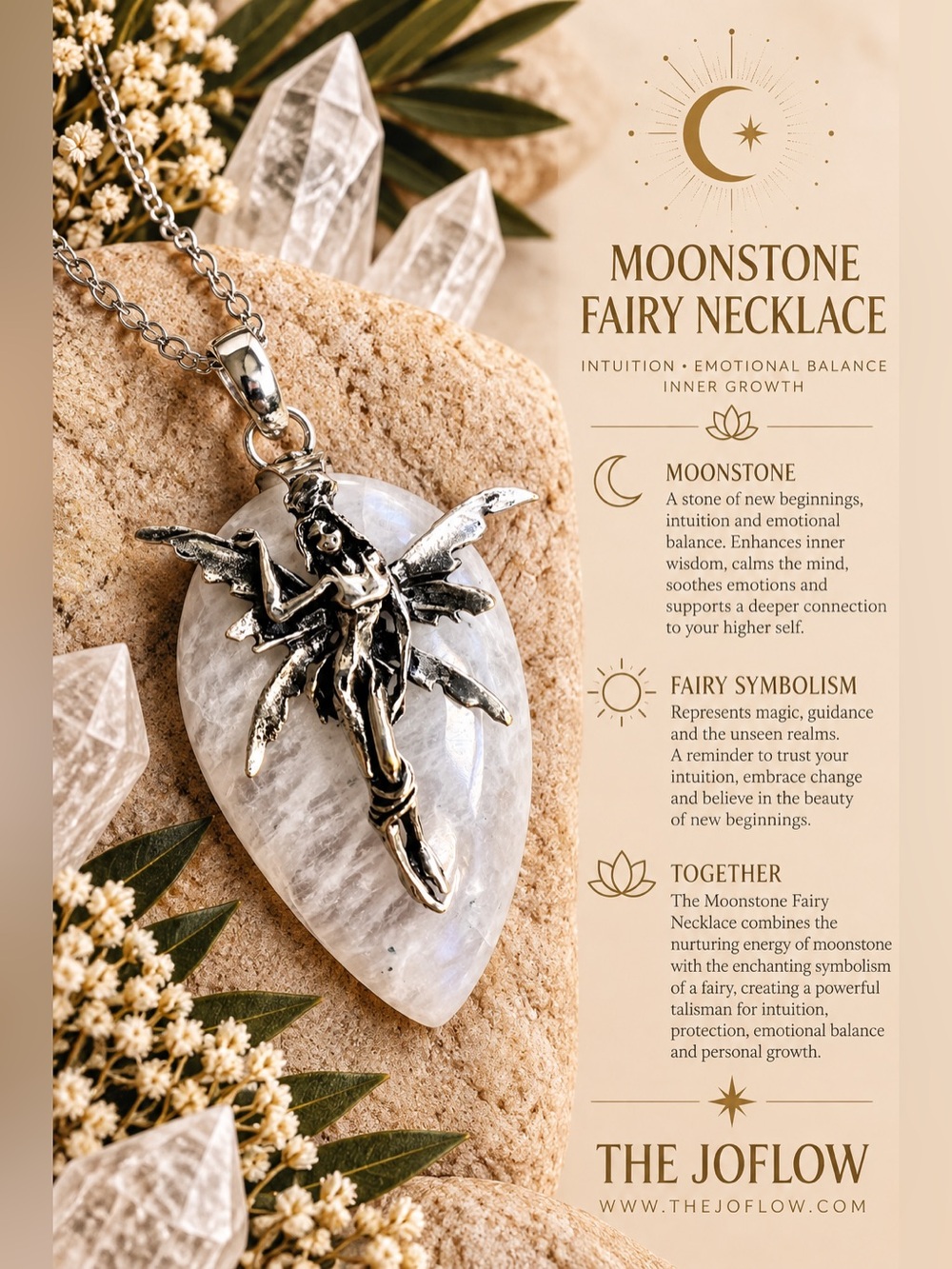 925 Large FAIRY Teardrop Moonstone Pendant Necklace